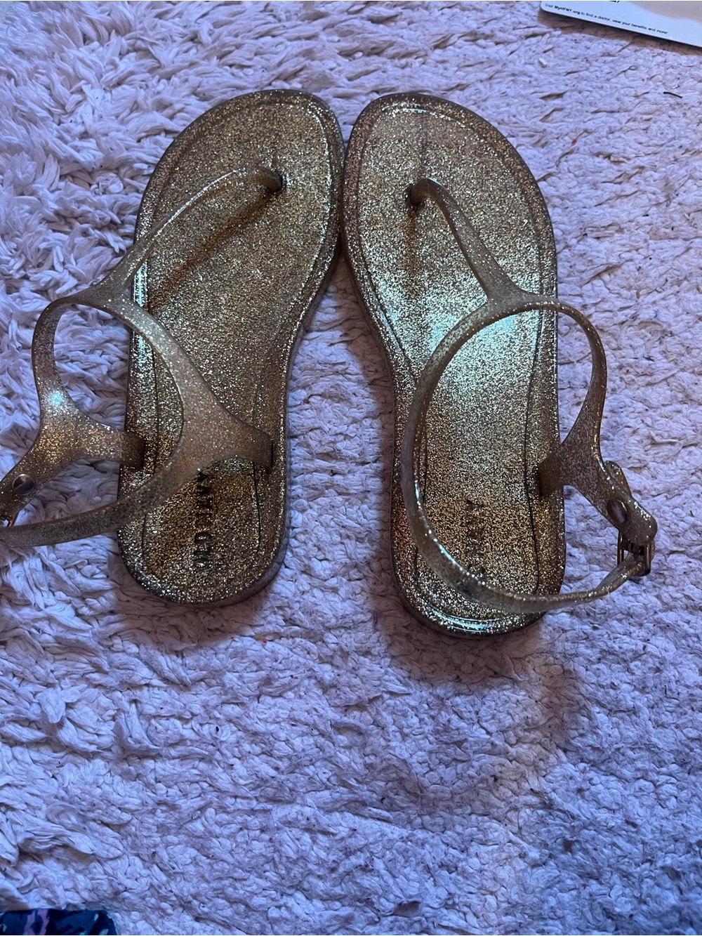 Old Navy Girls' Gold Glitter Sandals size 2 fits woman size 4 1/2 also